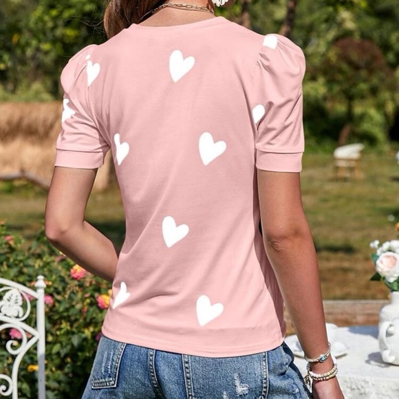 Blue hearts print puff sleeve top - Picture 4 of 15